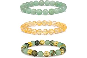 Crgwxzl 3pcs Wealth Money Bracelets,Healing Crystal Citrine African Turquoise Bracelets for Women Men,Lucky Feng Shui 8mm Natural Stone Green Aventurine Beaded Spiritual Gemstone Jewelry Gifts