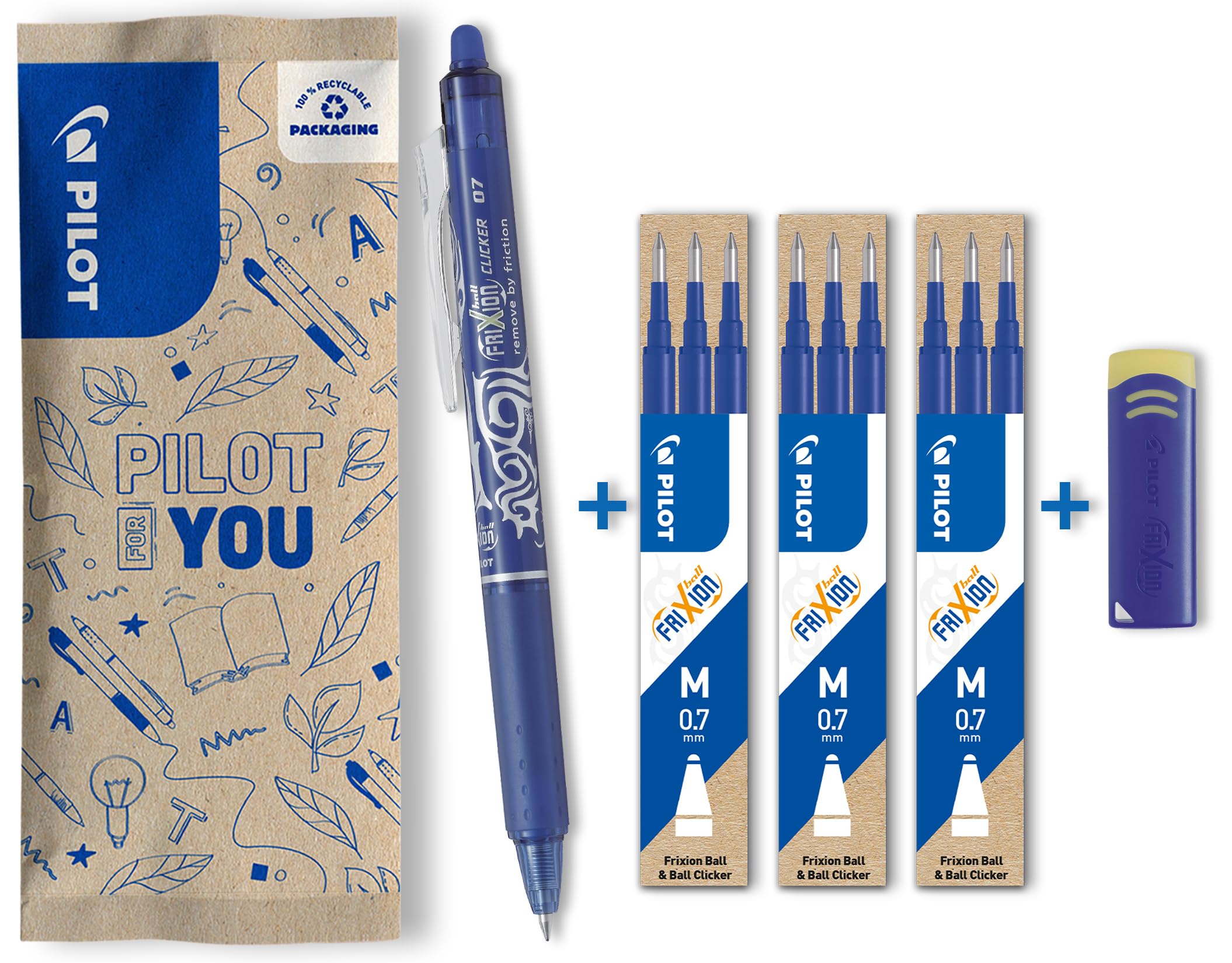 PILOT FriXion Clicker, Erasable Rollerball Pen inkl. 9 Minen blue