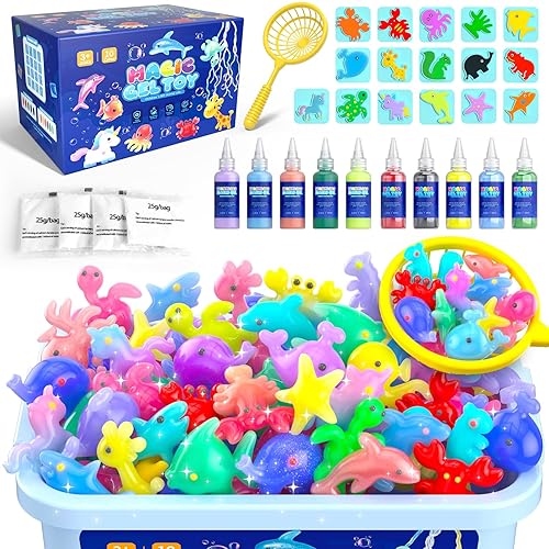 Hot Bee Magic Water Gel Water Elf Kit Squishy Maker Set Aqua Fairy Beads Art Craft Gift for Girls Boy Age 4 5 6 7 8 9 Toy for Kids Make Your Own Squishies Water Pets 10 Color 8 Double Sided Molds