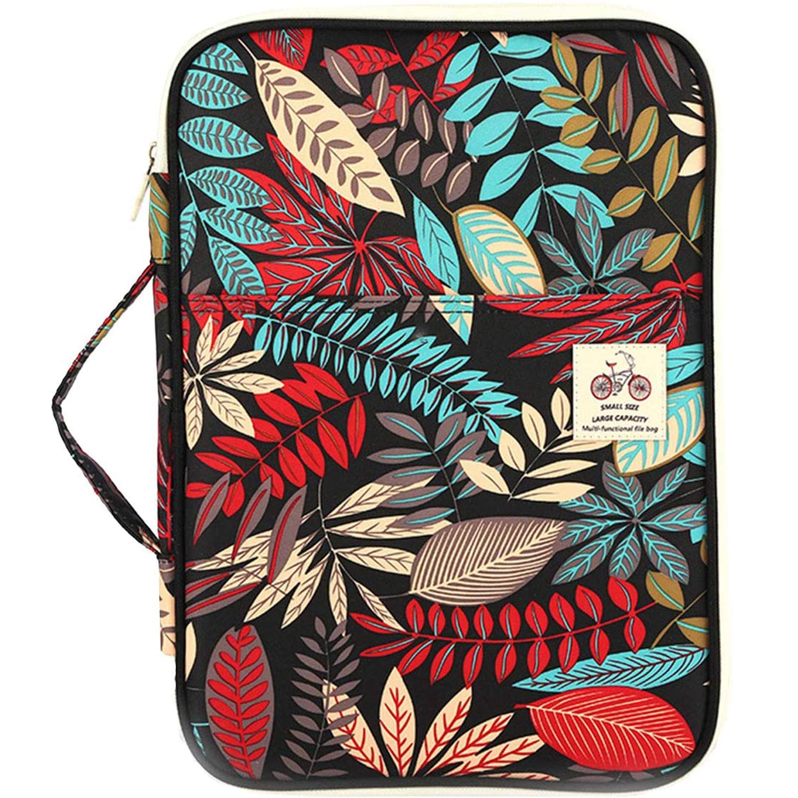 JAKAGO Portable Portfolio A4 Folder Waterproof Document Case Passport Holder Kindle Ipad Notepad Carrying Case with Zip and Handles for Travel Meeting Business Office Holiday (Leaf)