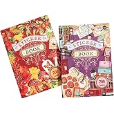 Eccloraff 2 Sets 40 Sheets Stickers for Scrapbooking, Self-Adhesive Scrapbook Stickers Supplies Journal,Plants Flowers Vintage Aesthetic Sticker Art Diary Card Craft Gifts Notebook,Autumn&amp;City