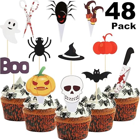 Amazon Co Jp ハロウィンカップケーキトッパー クモ パンプキン ゴーストフードピック ハロウィンカップケーキピック ハロウィンパーティー記念品 ベビーシャワー誕生日デコレーション用 48ピース おもちゃ