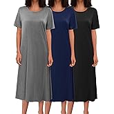 Ekouaer 3 Pack Long Nightgowns for Women Full Length Short Sleeve Nightshirt Soft Plus Size Sleepwear Casual Loungwear
