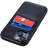 Dockem Genuine Leather Card Case for iPhone 15 with Built-in Metal Plate for Magnetic Mounting, Stitched-on Wallet with 2 Credit Card Pockets (Black, M2GL)
