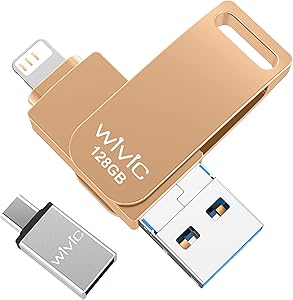 USB Flash Drive Photo Stick for iPhone Flash Drive for iPhone PhotoStick Mobile for iPhone USB Flash Drive Android Backup Drive OTG Smart Phone Memory Stick Storage iPAD USB 3.0 WIVIC 128GB Gold