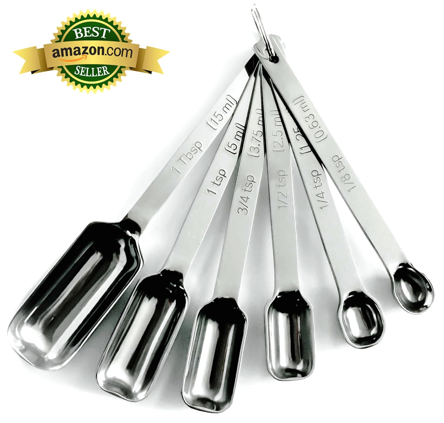 Heavy Duty Accurate Narrow Stainless Steel Measuring Spoons, 6 piece set, Chef Quality and Commercial Durability