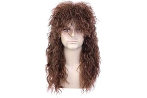 morvally Men’s Women 80s Rockstar Style Long Brown Curly Punk Rock Hair Wig Glam Rock-Rocker Wig Perfect for Halloween, Cosplay, DIY Themed Costume Party