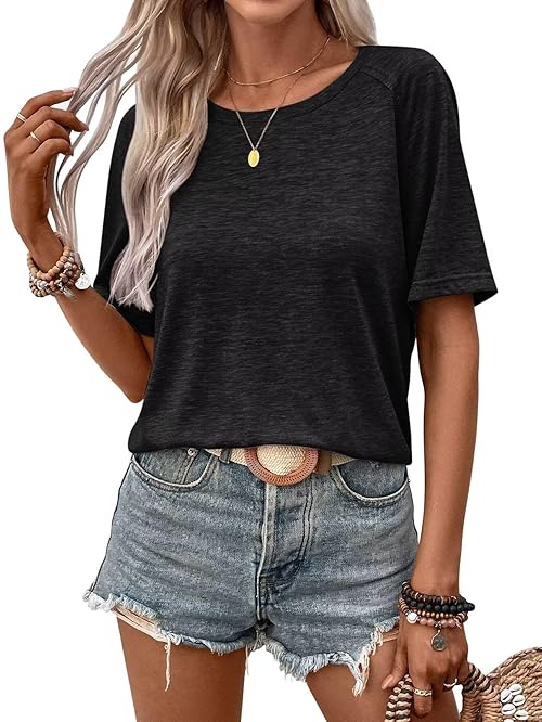 EADINVE Womens Half Sleeve T Shirts Crew Neck Summer Tops Fashion Tee Casual Basic Comfy Outfits Clothes Black