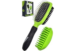 ENUKYCOM Double-Sided Pet Dog Cat Brush for Detangling Deshedding & Removing Small Mats plus Rubber Dog Bath Brush for Grooming, Shedding, Massage & Skin Care Brush - Best Pet Detangler Brush for Cats Dogs