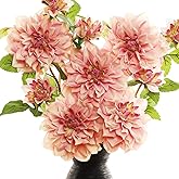 GLSATEMAN Silk Dahlia Artificial Flowers 24 Inch Long Stem - 5 Pack Fake Flowers for Wedding Bouquets,Home Decor,Fall Decor,Table Arrangements - Realistic Looking Faux Dahlia Floral Stems(Pink1)