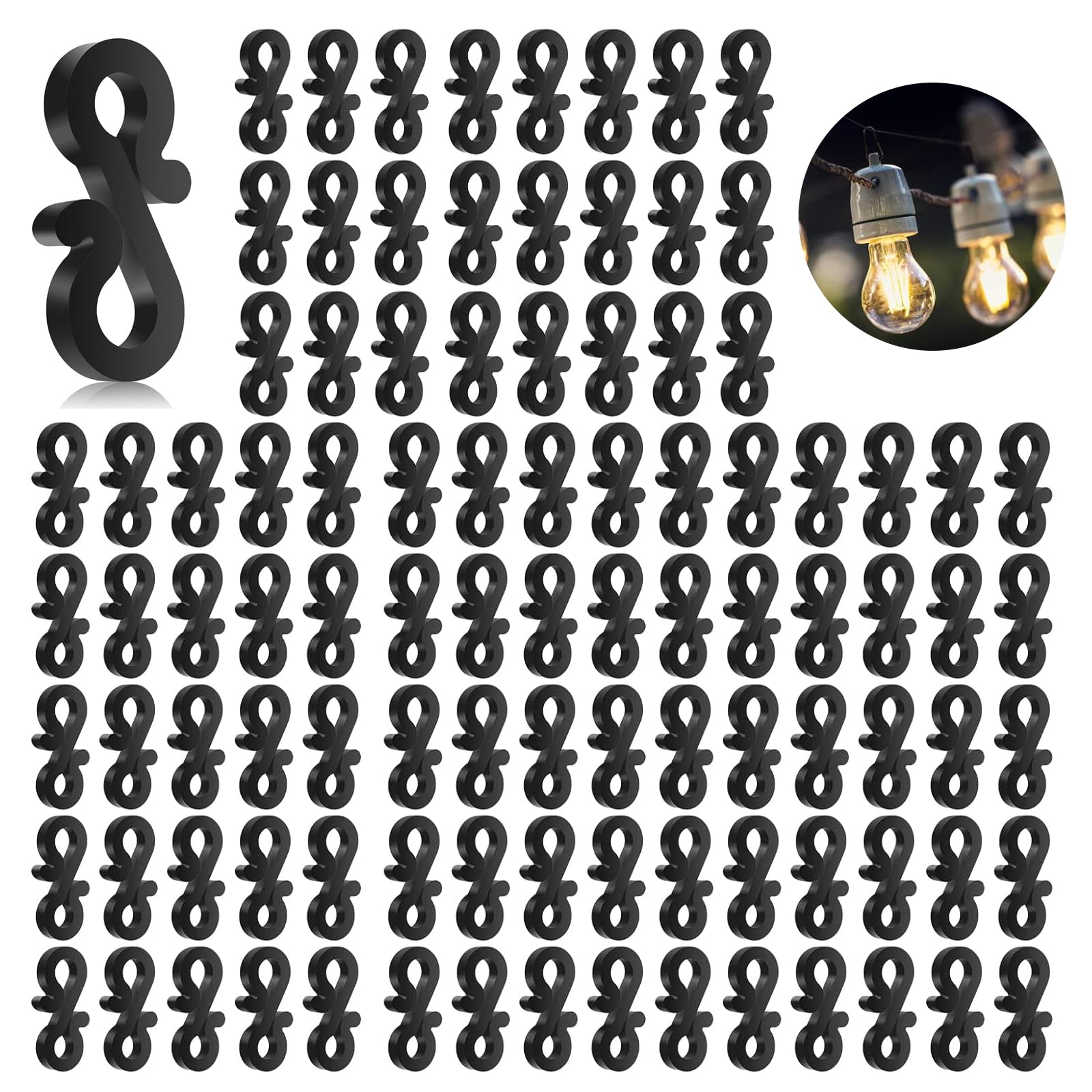 100PCS Gutter Hooks for Outdoor Lights Gutter Clips for Outdoor Lights Mini Gutter Hooks,Black Christmas Light Gutter Clips, Mini S Clips Hangers - for Xmas Party Outside String Lights(Black)