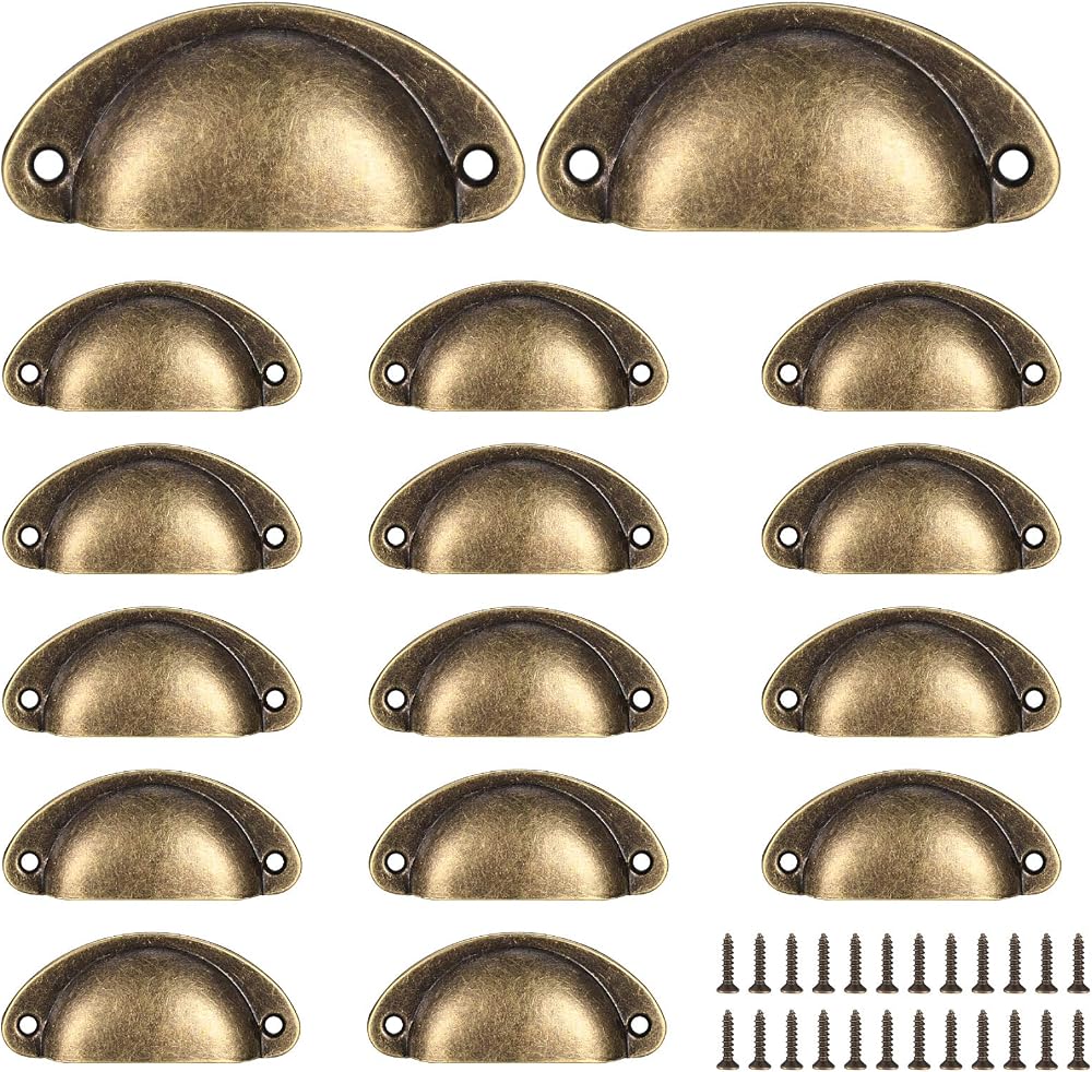 Yibaijia 16 Pcs Shell Cup Handles Bronze Vintage Cabinet Pulls