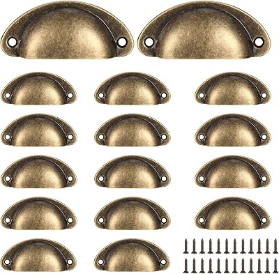 Yibaijia 16 Pcs Shell Cup Handles Bronze Vintage Cabinet Pulls
