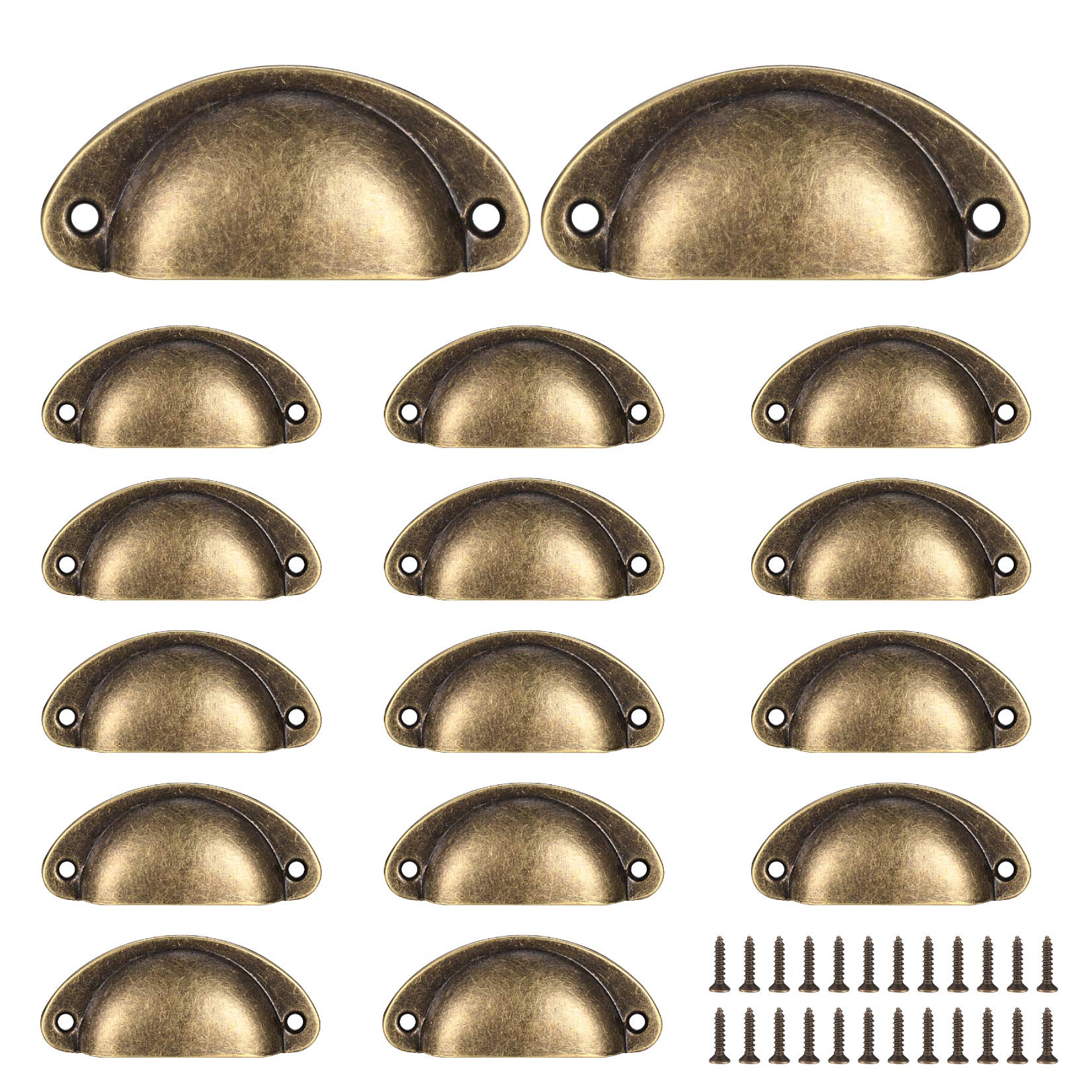Yibaijia 16 Pcs Shell Cup Handles, Vintage Drawer Pull Handles, Semi Circle Retro Kitchen Cupboard Door Handle and Knobs, Furniture Cabinet Dresser Door Knobs with Screws-Bronze