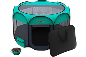 Ruff 'N Ruffus Portable Foldable Pet Playpen + Carrying Case & Collapsible Travel Bowl | Indoor/Outdoor use | Water Resistant | Removable Shade Cover (Medium)