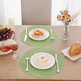 SHACOS Round Placemats Set of 6 Green Braided Woven Heat Resistant 38 cm view 6