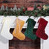 Olgaa Christmas Stockings Set of 4 Luxury Personalized Vintage Velvet 18 Inches Large Size with Bows Red Green Stocking Gifts Decorations for Fireplace Home Family Holiday Xmas Party (Mix Color)