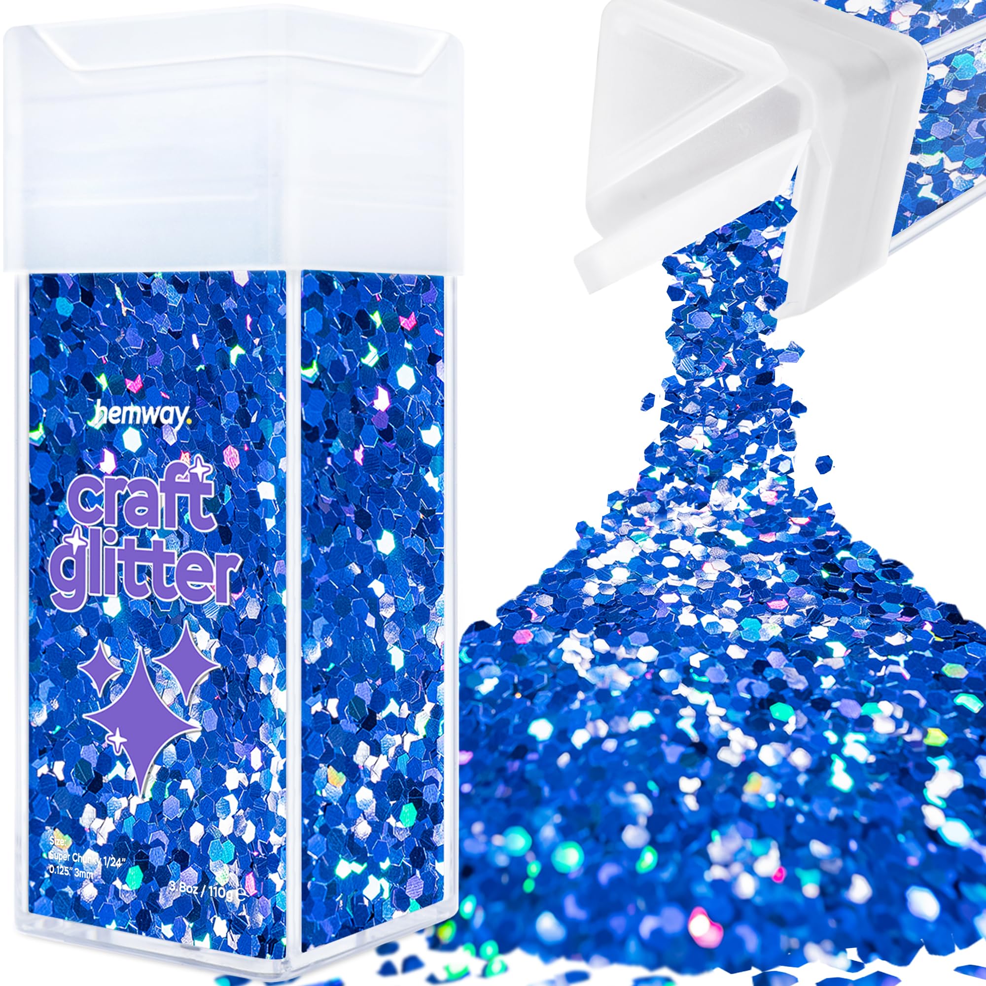 Hemway Glitter Shaker Sapphire Blue Holographic 110g Super Chunky, Craft Glitter Shaker for Resin & Epoxy Crafts, Christmas Art Supplies, Nail, Body, Face, Eye, Festival, Crafting, Slime, Sparkle