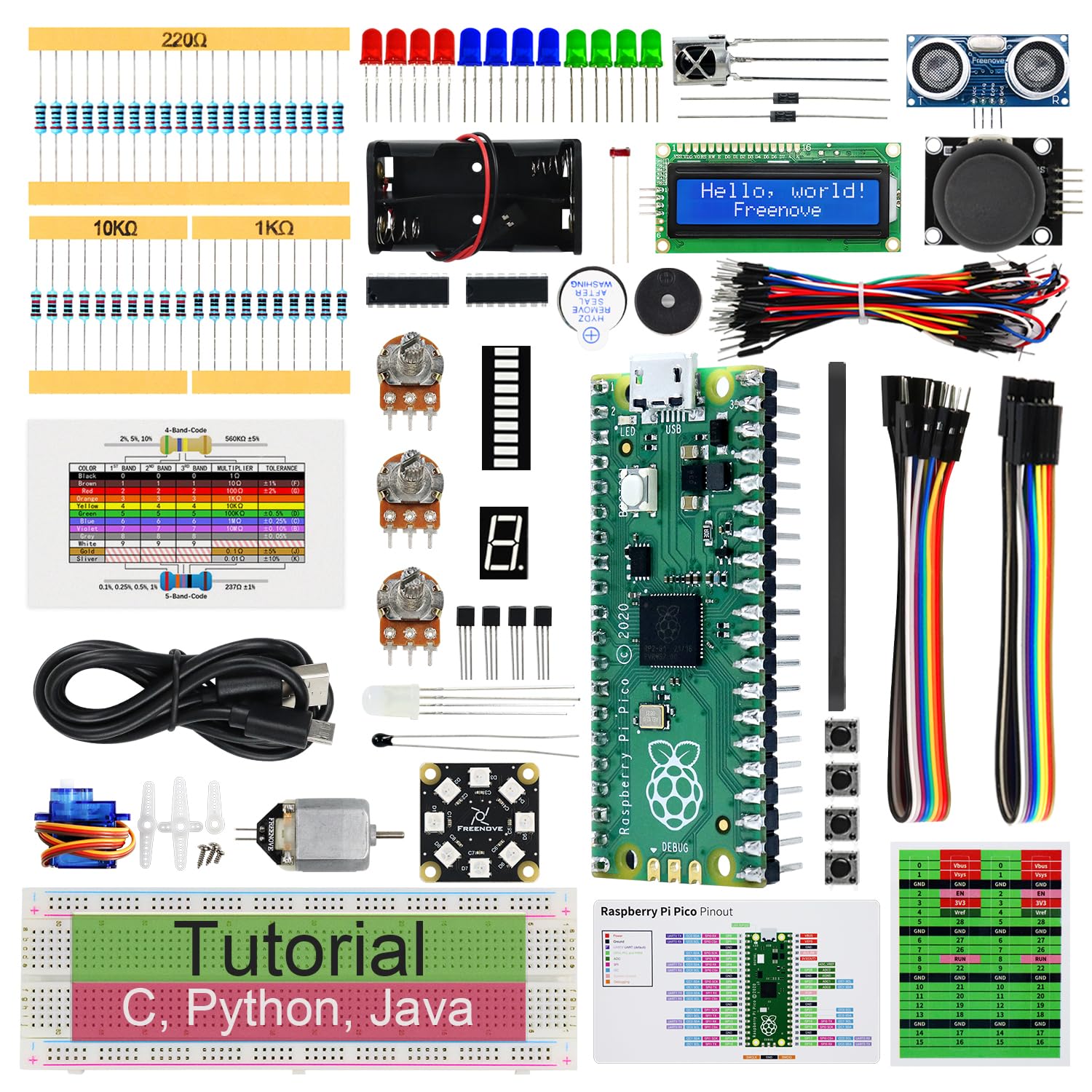 Freenove Super Starter Kit for Raspberry Pi Pico (Included), Dual-core Arm Cortex-M0+ Microcontroller, 588-Page Detailed Tutorial, 177 Items, 94 Projects, Python C Java Code — image 1
