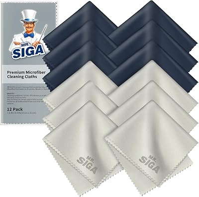 MR.SIGA Premium Microfiber Cloths 12 Pack 6x7 Navy Gray for Lenses Screens