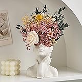 FJS Ceramic Face Vase, White Flower Vase for