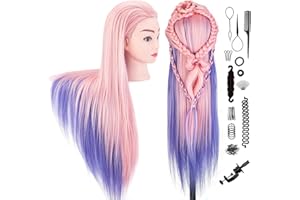 SZCY LLC 29" Cosmetology Mannequin Head with Pink & Purple Hair, for Hair Styling, Cutting & Braiding Practice, Includes Clamp Stand Holder Kit