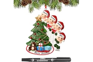 WOSCCOWT Personalized Christmas Ornaments 2025 Family of 2/3/4/5/6 Custom Christmas Ornament with Names Customized Family Ornaments for Christmas Tree Decoration Customized Gifts, Family of 4