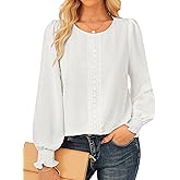 GRACE KARIN Womens Long Sleeve Tops Casual Swiss Dot Lace Crochet Shirts Dressy Crewneck Blouses 2025