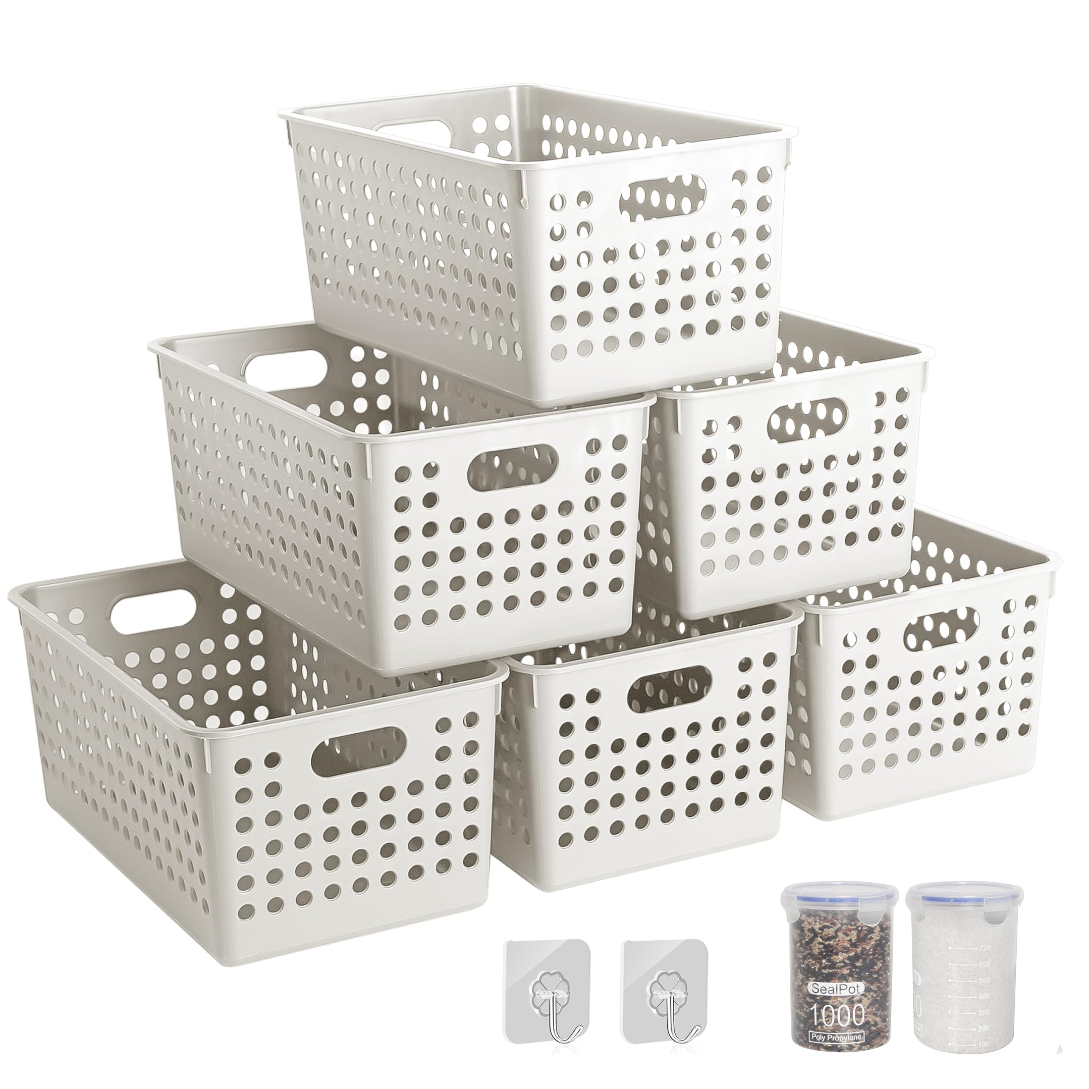 Plastic Storage Baskets,4 Pack Plastic Storage Baskets With Handles, Narrow