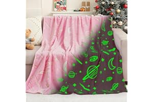 inhand Pink Blanket Girl Room Decor Glow in The Dark Blanket Soft Cute Space Star Moon Galaxy for Kids Birthday Gifts Planet Toys for 3,4,5,6,7,8,9,10,11,12 Years Old (50''x60'' Pink)