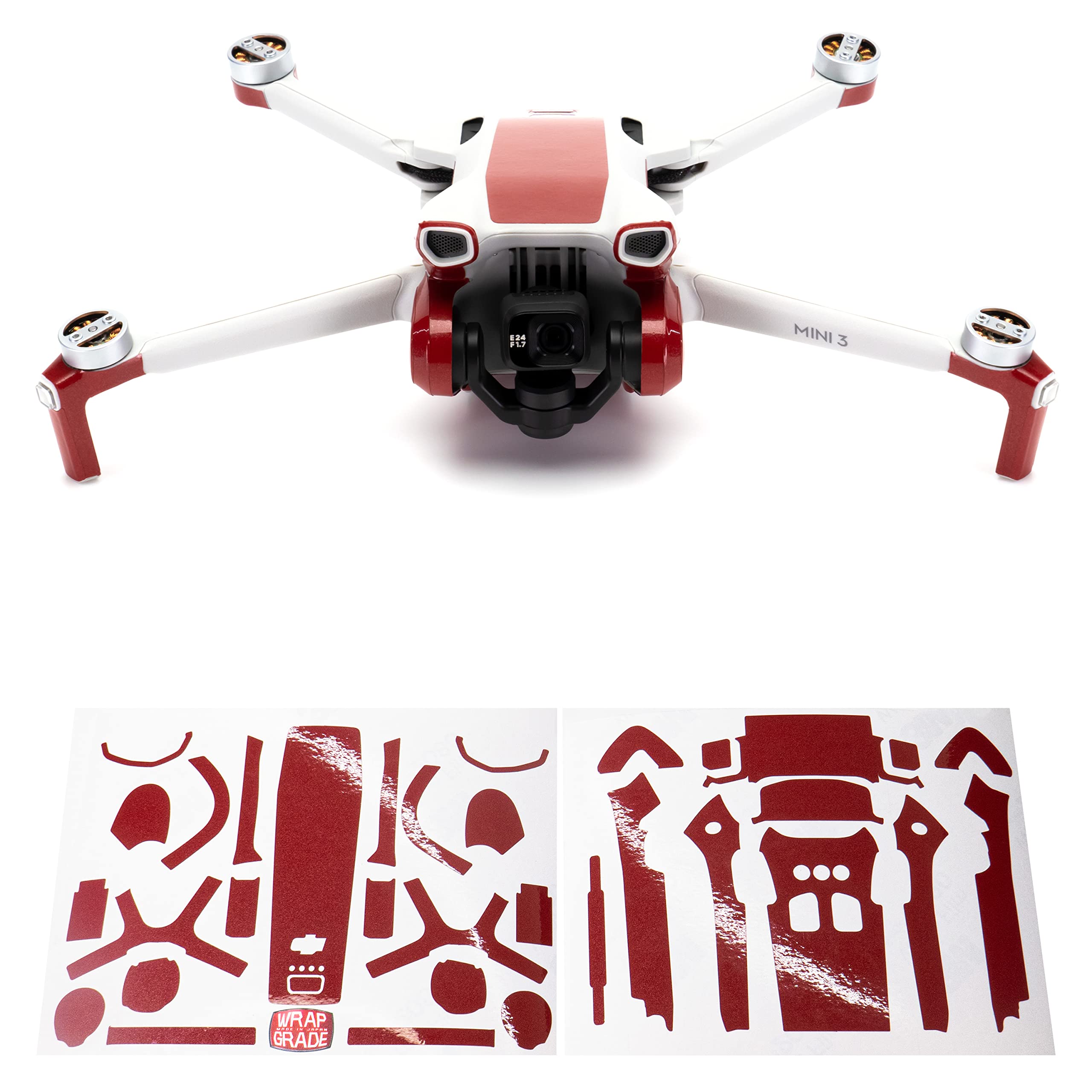 WRAPGRADE Skin Stickers Compatible with DJI Mini 3 | Accent Color (JAPAN RED) — image 1