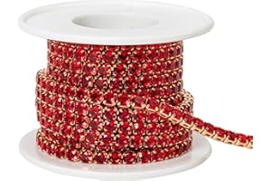 YoungJewl 1 Yards Zircon Crystal Rhinestones Close Chain Round Beaded Trim for Sewing Craft DIY Decoration（4X4MM Golden Red）