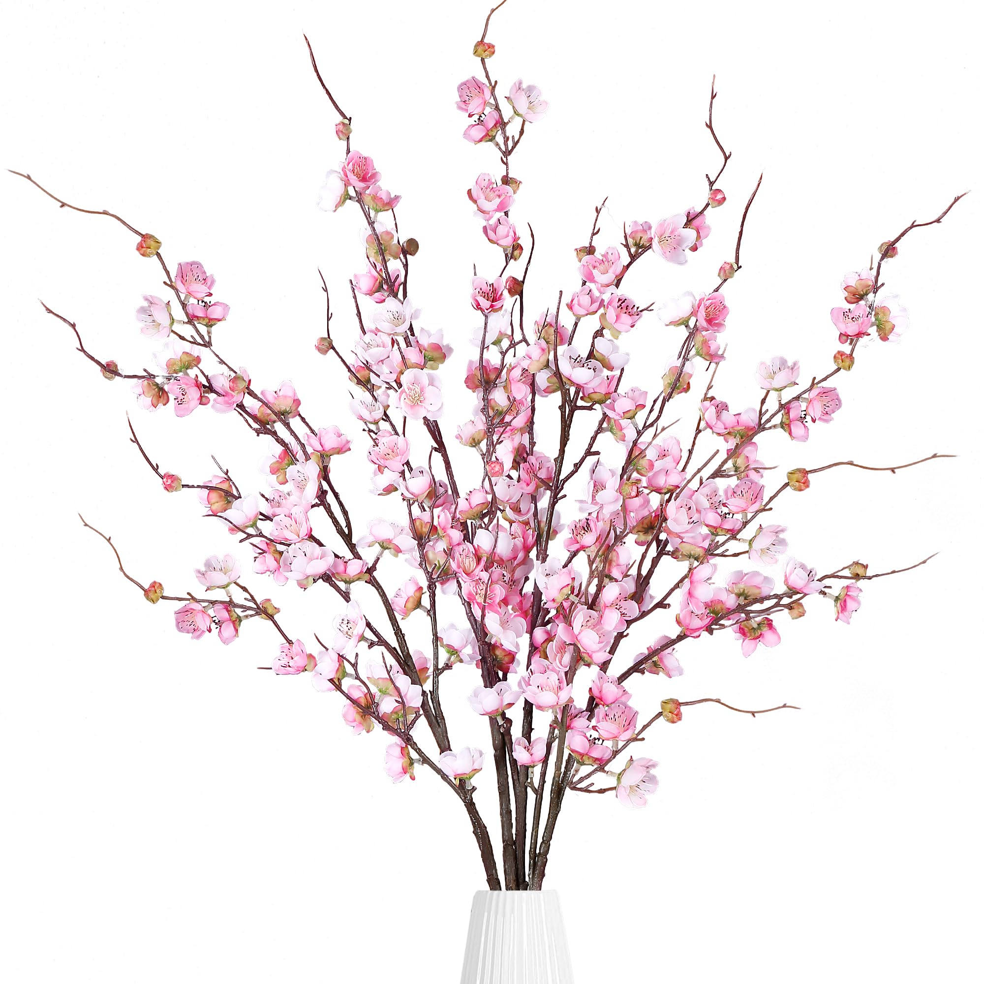 Sggvecsy Artificial Plum Blossom Flowers 4 Pcs Faux Cherry Blossom Stems Faux Silk Plum Blossom Branches 36.2’’ Fake Flowers Long Stems for Vase Arrangements Home Wedding Table Decor (Pink)