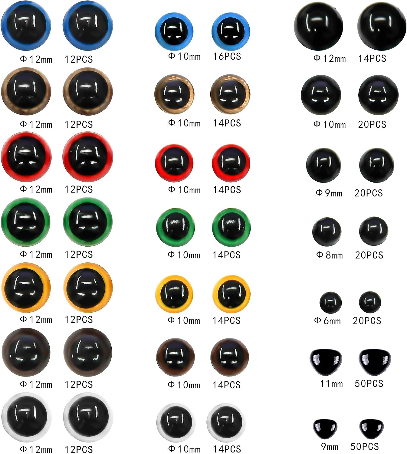TOAOB 780 Pieces Safety Eyes 6 to 12mm Colorful Plastic Craft Eyes Doll Eyes And Noses Set including Washers for Soft Doll Making DIY Craft Plush Animal - Image 4