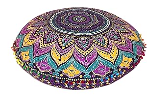 CRAFT KALA 32" in Round Mandala Floor Pillow Cushion Cover Seating Throw Cover Hippie Decorative Bohemian Ottoman Poufs Pillow Cover Cases Boho Cotton Living Yoga Home Décor (New Pink Ombre)