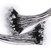 DiCUNO 100Pcs 5MM Pre Wired 12V Daylight White LED Diodes, 9.4 Inch Lead | Ultra Bright Light Emitting Diodes Assorted Color Kit Box for Circuit Science Experiment, DIY Projects, Indicator Lighting
