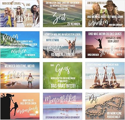Set Di 12 Cartoline Con Proverbi E Motti Biglietti Idee Regalo O Per Decorazione Biglietti Augurali Temi Amore Amicizia Vita Motivazione Umorismo Amazon It Cancelleria E Prodotti Per Ufficio