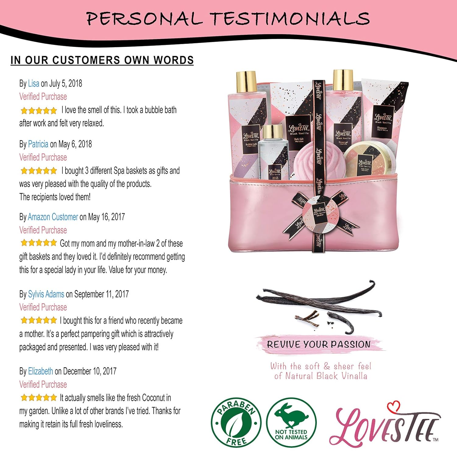 Bath & Body Spa Gift Basket for Women, Best Gift Idea for Christmas, Mother’s Day & Birthday, Black Vanilla Set Includes Bubble Bath, Shower Gel, Shampoo, Body Scrub, Message Oil, Bath Salt, Bath Bomb : Beauty