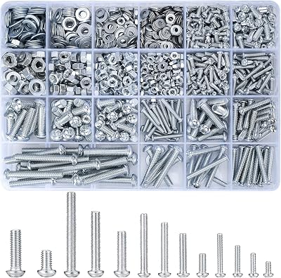 Vwoqiy M3 M4 M5 M6 Screws Nuts Washers Assortment Kit 1080 Pcs Cross Pan Head