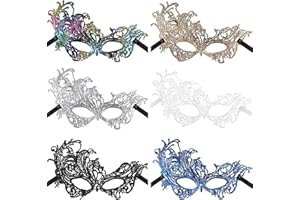 JOVITEC 6 Pieces Masquerade Mask for Women Halloween Lace Multicolored Venetian Mask for Carnival Mardi Gras Evening Prom