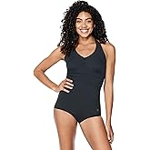Speedo Womens Swimsuit One Piece V-Neck Shirred Halter Moderate Cut