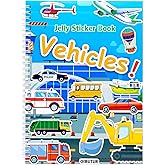 OIBUTUR Jelly Sticker Books for Toddlers 2-4 Years, Reusable Sticker Book for Kids 1-3, Toddler Stocking Stuffers&Travel Essentials Vehicles Stickers for Kids Toddler Plane Activities (Vehicles)