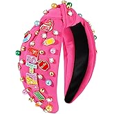 Teacher Headband Accessories, Crystal Pearl Knotted Headbands for Women Cute Book Pencil Teach Charms Embellished Jeweled Top Knot Headband, Teacher Appreciation Gifts (Pattern D)