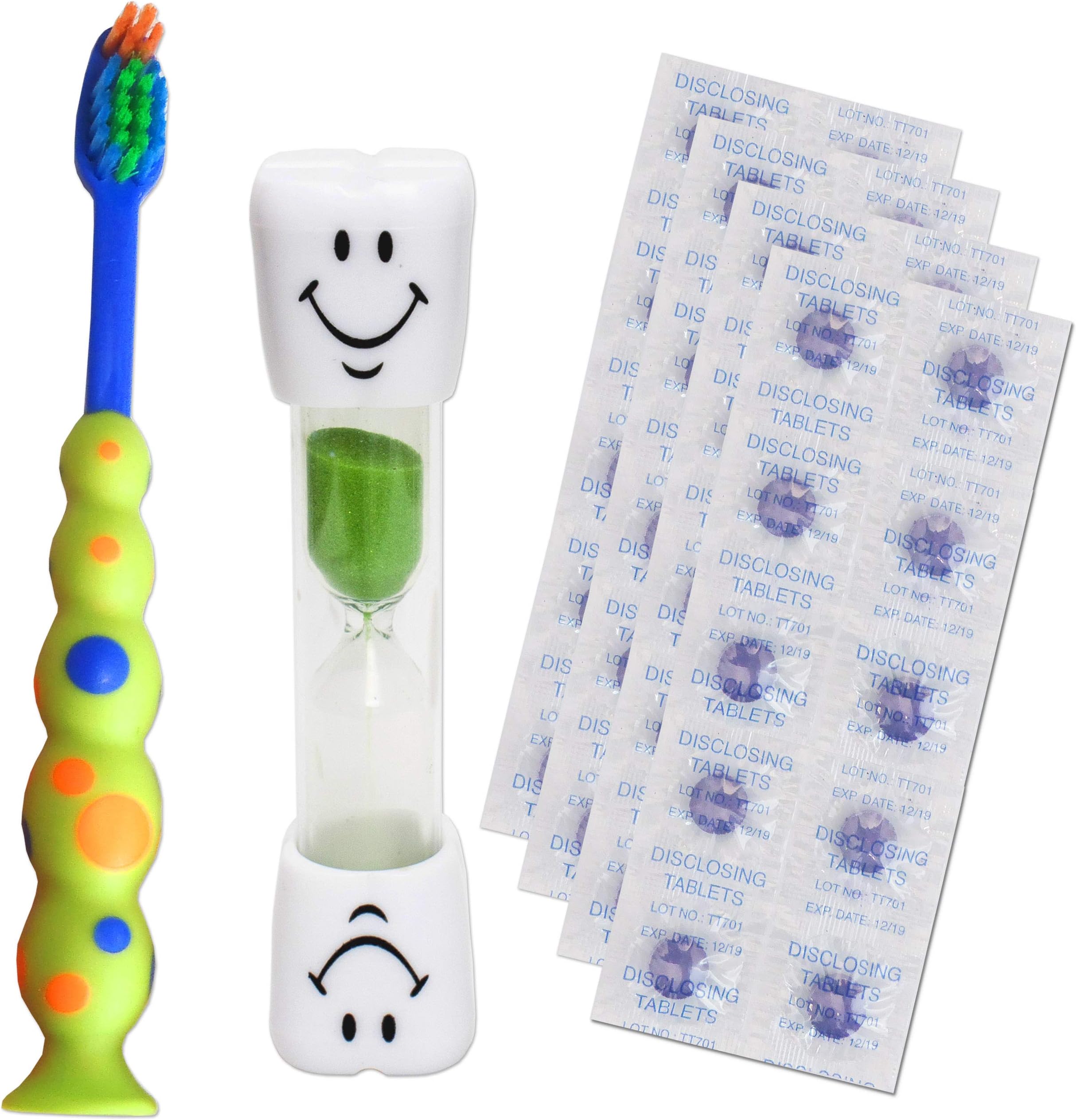 Smile Toothbrush Timer, 40 Disclosing Tablets & Kid's Toothbrush (Green Timer)