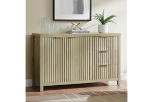 OAKHAM HOME Oxford 3 Drawer Storage Cabinet Fluted Buffet Sideboard with Drawer and Doors, Modern Credenza with Adjustable Shelves, Accent Cabinet Console for Entryway. (Sunwashed Ash Oak)