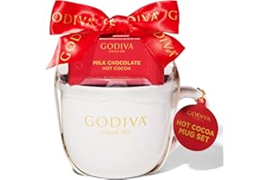THOUGHTFULLY Godiva Hot Chocolate Mug Gift Set, Includes Branded White Ceramic Mug and Godiva Milk Chocolate Hot Cocoa Mix in Gift Packaging