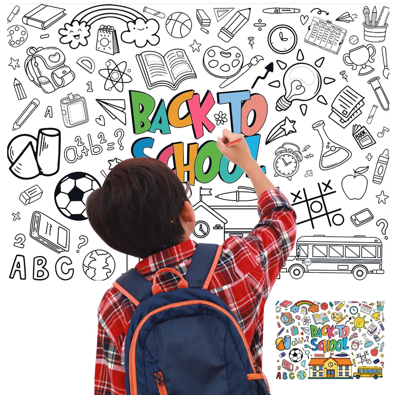 Back to School Coloring Posters for Kids, Large Coloring Poster Kids Coloring Tablecloth, Welcome Back Coloring Sheets Coloring Table Cloth for Classroom Activity Craft, Back to School Supplies