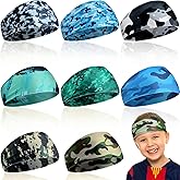 Haull 8 Pcs Sweatbands for Kids Boys Headbands Athletic Baseball Basketball Football Headbands Breathable Elastic Headband for Sports Running Exercise