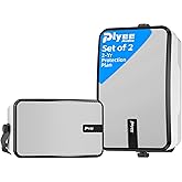 Plyee Audio 400W Outdoor Bluetooth Speakers, Wireless Sync Between Speakers, Powerful Bass, Wall Mount for Patio, Porch, Gazebo, Garage, 2-Pack, White(MZ-621)