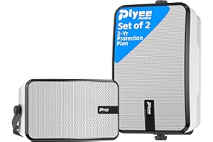 Plyee Audio 400W Outdoor Bluetooth Speakers, Wireless Sync Between Speakers, Powerful Bass, Wall Mount for Patio, Porch, Gazebo, Garage, 2-Pack, White(MZ-621)